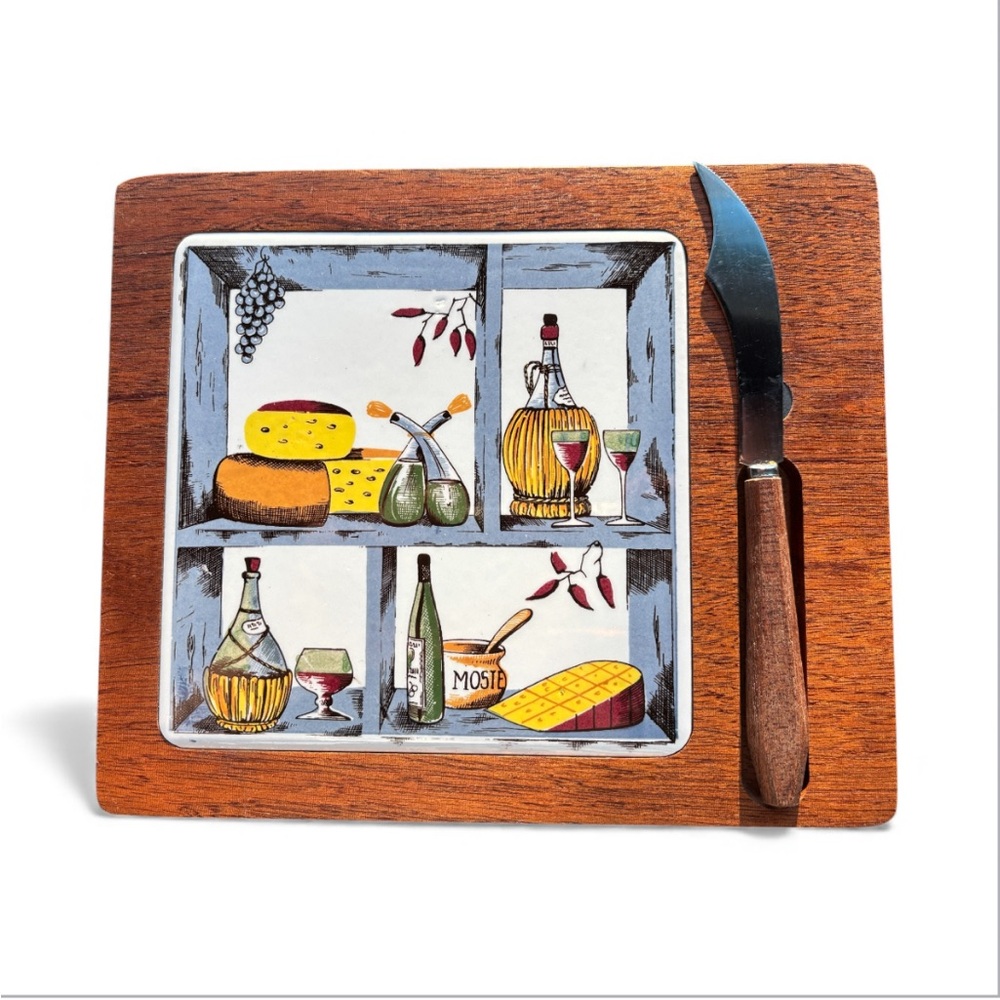 Elesva Wooden Cheese Board with Knife Vintage